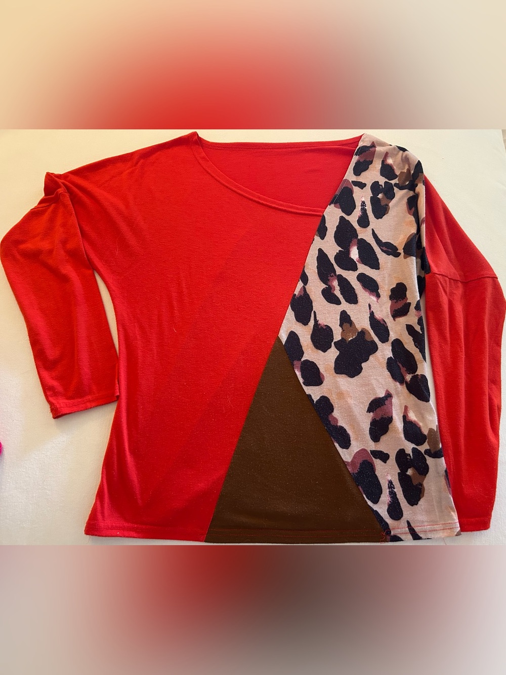 HUGE BUNDLE SALE! Red Colorblock Leopard Print Women's Top MEDIUM